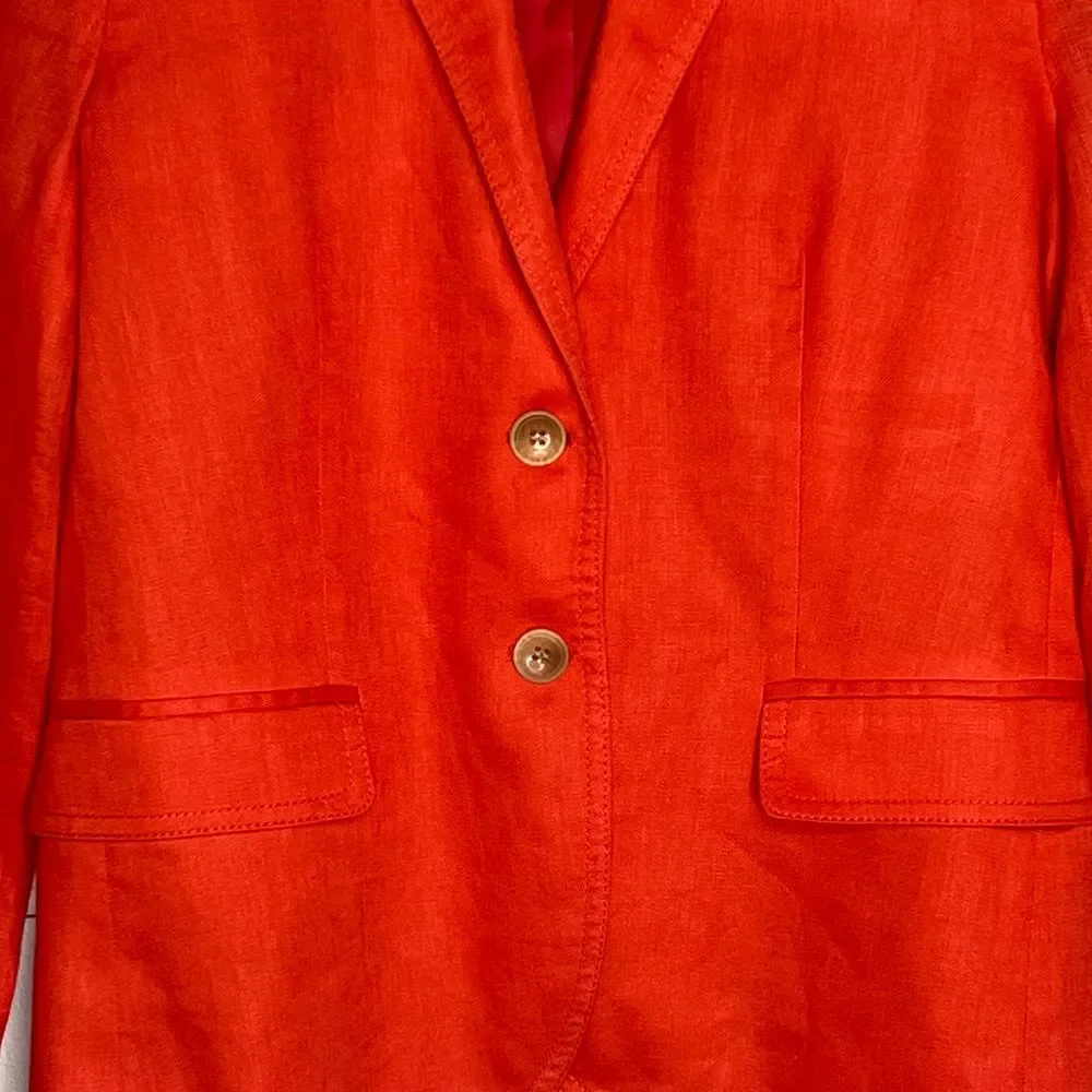 J. Crew Orange Red 100% Linen Blazer Classic Two Button‎ Professional Jacket 4